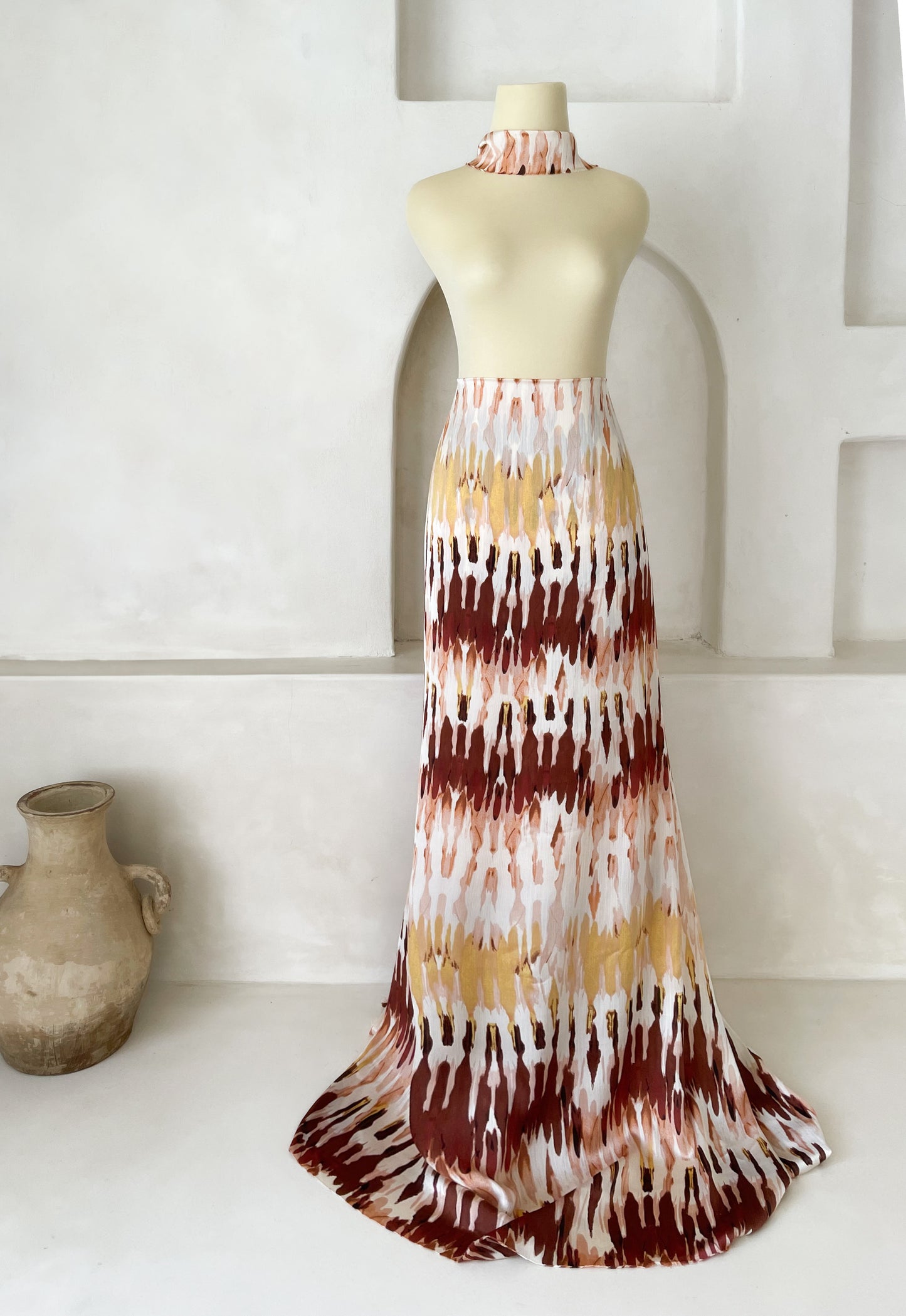 Tela Crepé Satén Crinkle Estampado Acuarelado Cálido