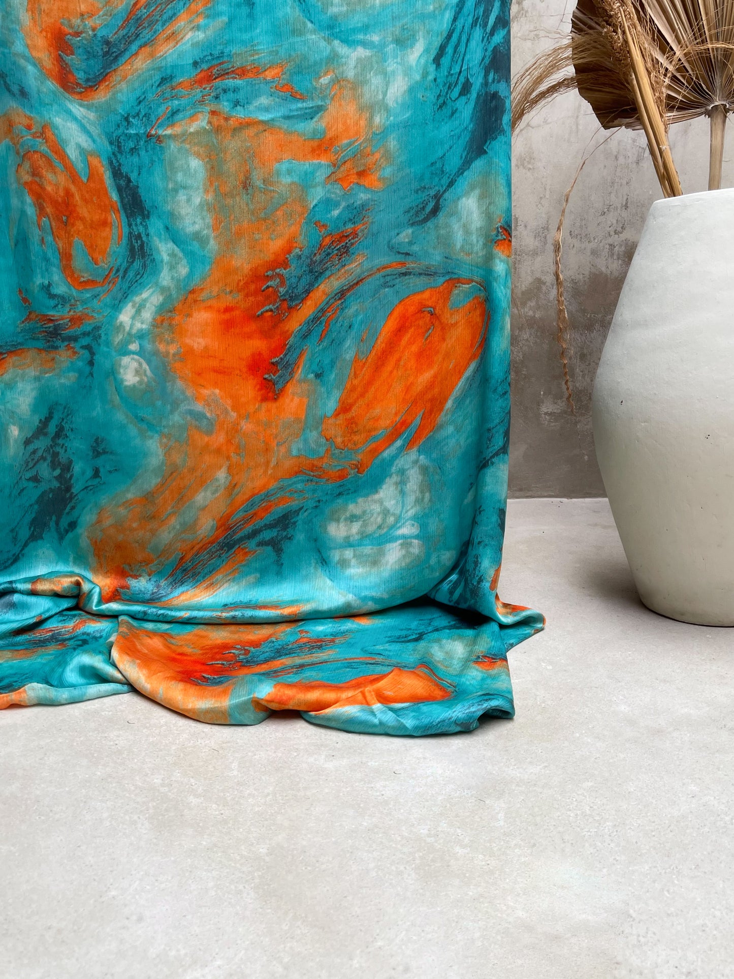 Crinkle Crepé Satén Turquesa y Naranja