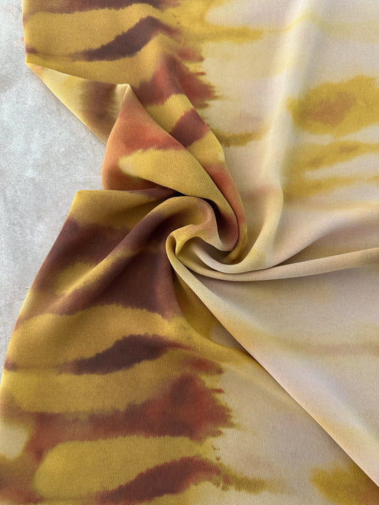 Gasa Estampada Abstracta en Amarillo, Terracota y Café