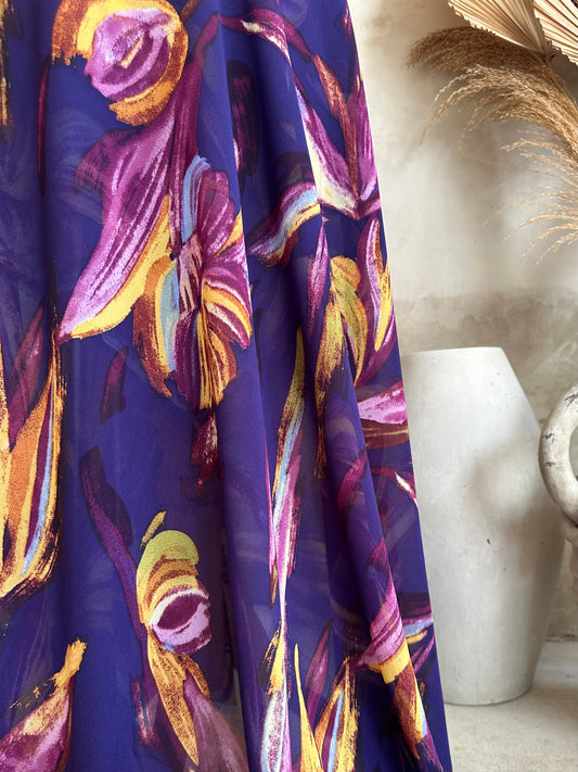 Gasa Estampada en tonos Morado Profundo y Magenta