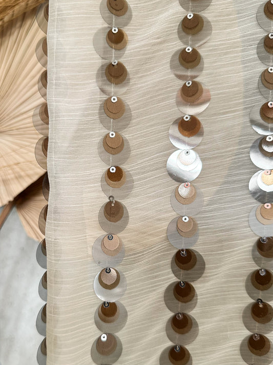 Gasa Beige Bordada con Lentejuelas