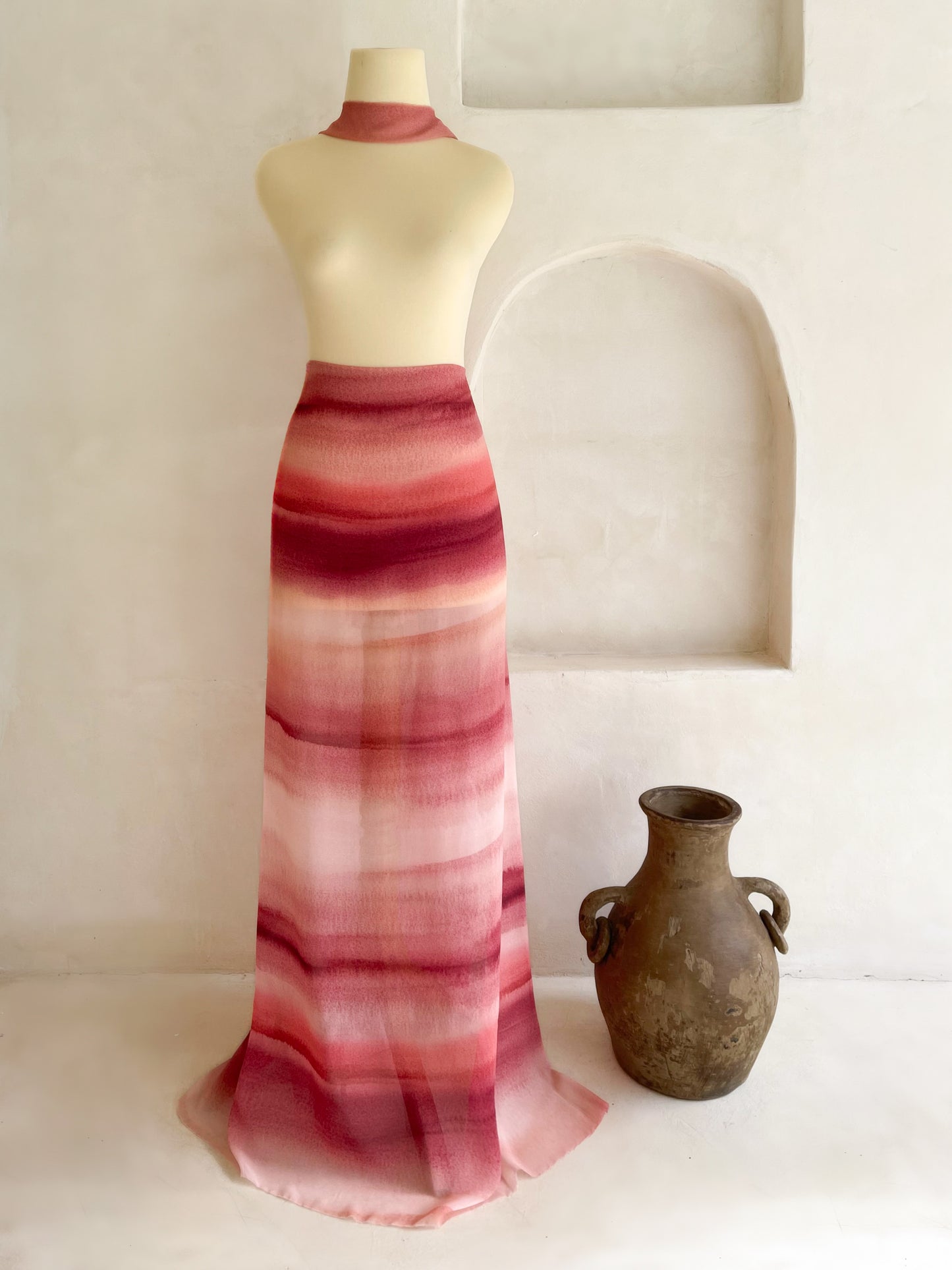 Tela Gasa Degradé en Tonos Crudos, Rosados, Rojizos y Vino