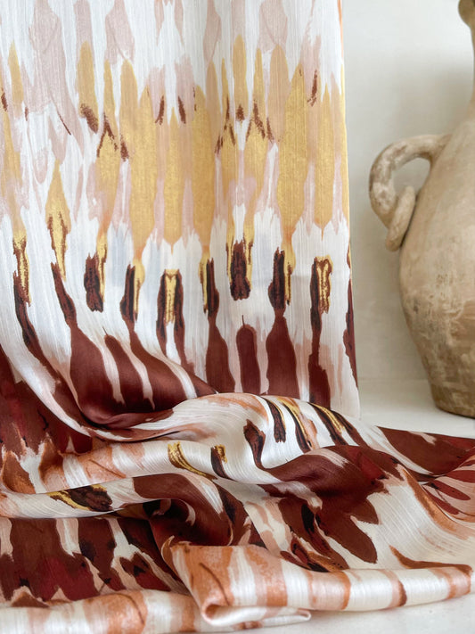 Tela Crepé Satén Crinkle Estampado Acuarelado Cálido