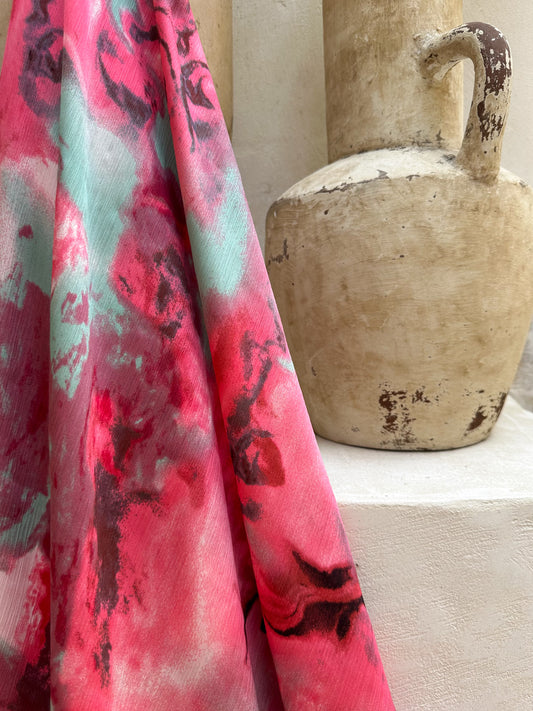 Crepé Satén Crinkle en Tonos Fucsia, Coral y Verde Agua