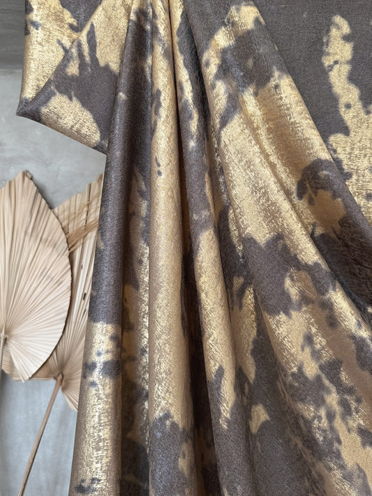 Tela Lamé Foil Estampado Café y Dorado