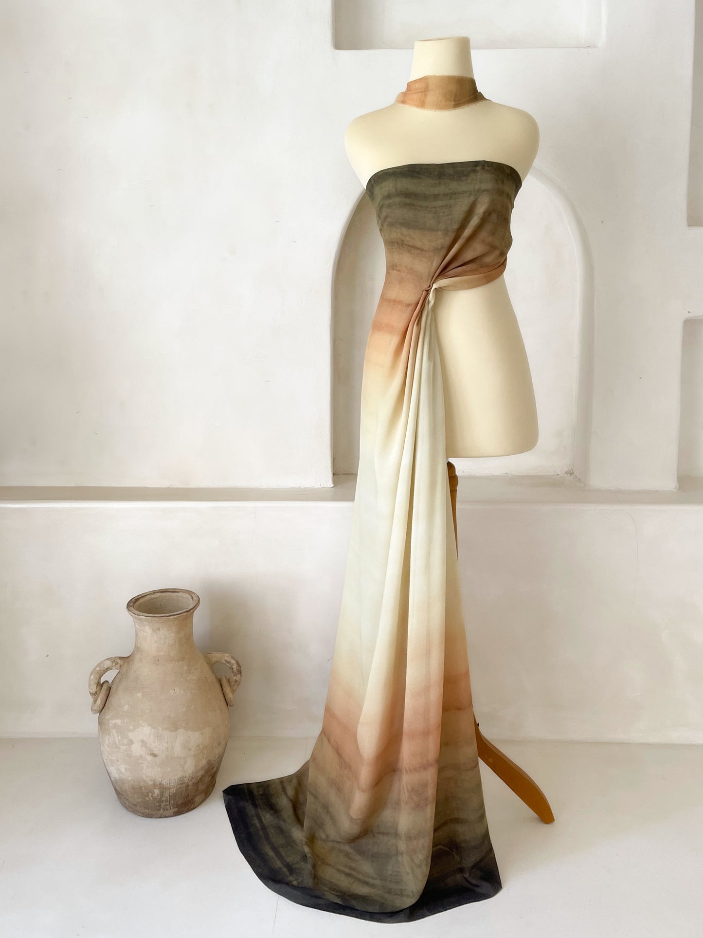 Tela Gasa Degradé en Crudo, Amarillo Suave y Tonos Tierra